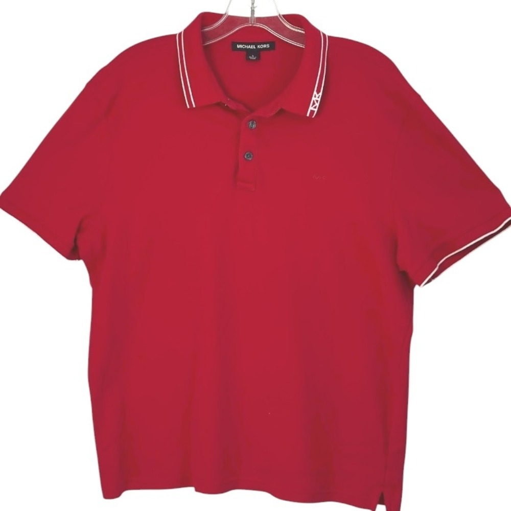 Michael Kors Short Sleeve‎ Polo Shirt Red White Trim Cotton Preppy Sporty Size L